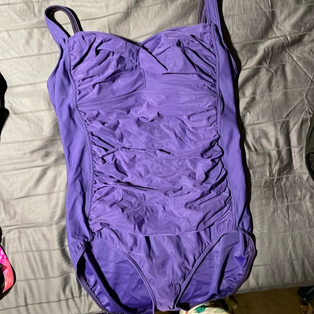 Purple lands end tummy control swim suit